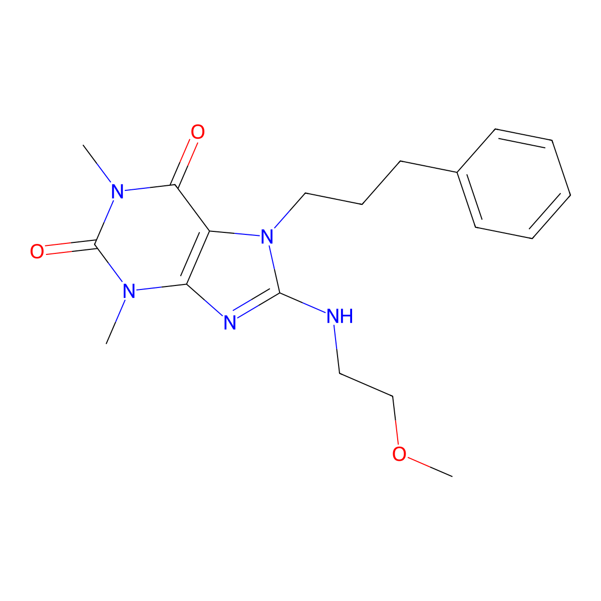 8-((2-methoxyethyl)amino)-1,3-dimethyl-7-(3-phenylpropyl)-1H-purine-2,6(3H,7H)-dione molecular structure, CAS 797775-47-4
