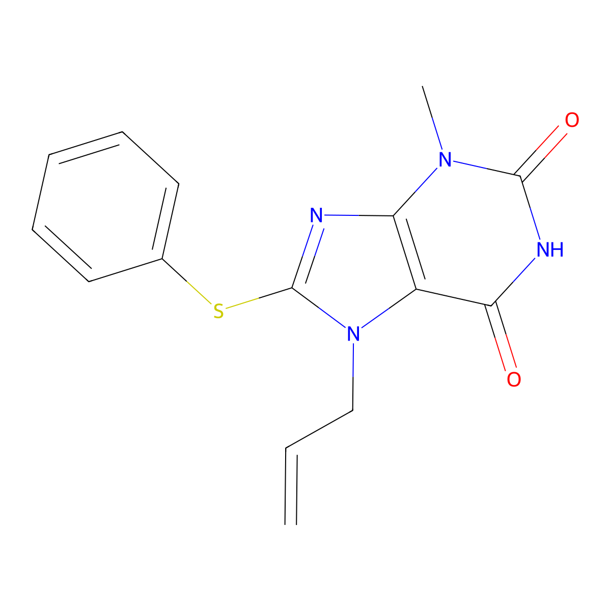 7-Allyl-3-methyl-8-phenylsulfanyl-3,7-dihydro-purine-2,6-dione molecular structure, CAS 797775-53-2