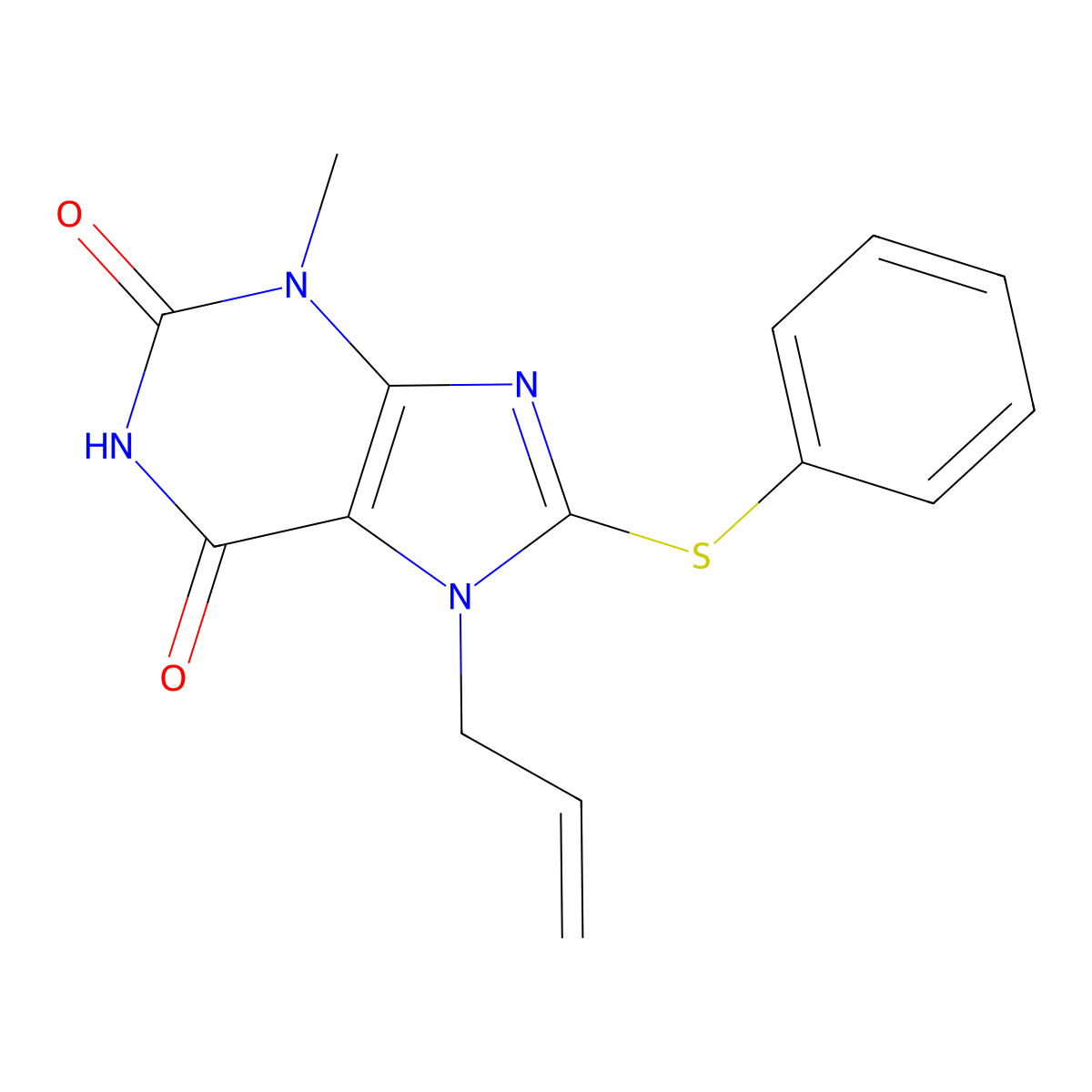 7-Allyl-3-methyl-8-phenylsulfanyl-3,7-dihydro-purine-2,6-dione molecular structure, CAS 797775-53-2