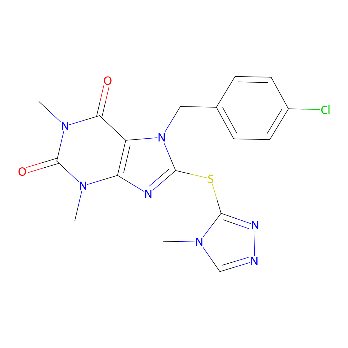 7-[(4-Chlorophenyl)methyl]-1,3-dimethyl-8-[(4-methyl-1,2,4-triazol-3-yl)sulfanyl]purine-2,6-dione molecular structure, CAS 797775-59-8