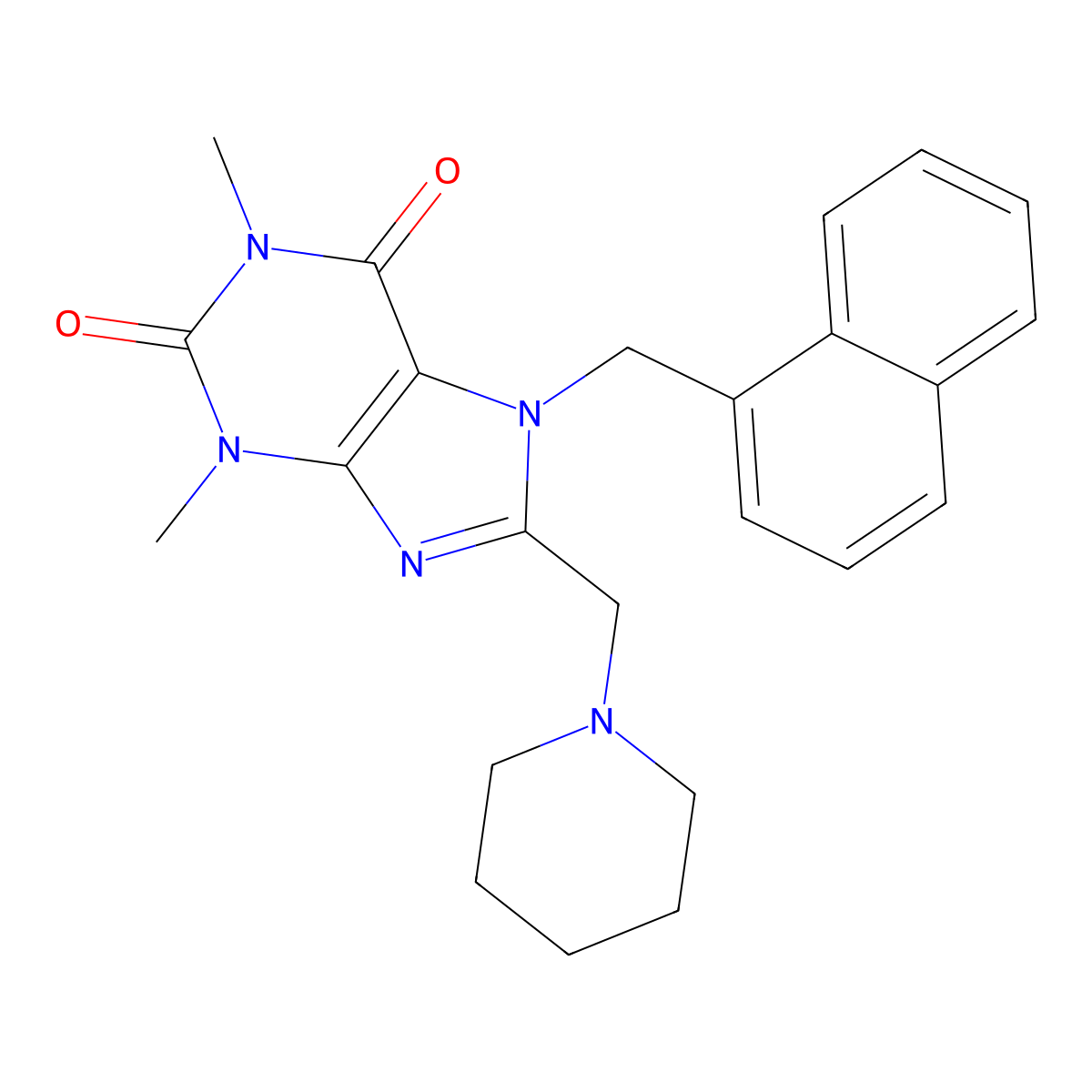 1,3-dimethyl-7-(naphthalen-1-ylmethyl)-8-(piperidin-1-ylmethyl)-1H-purine-2,6(3H,7H)-dione molecular structure, CAS 797775-63-4