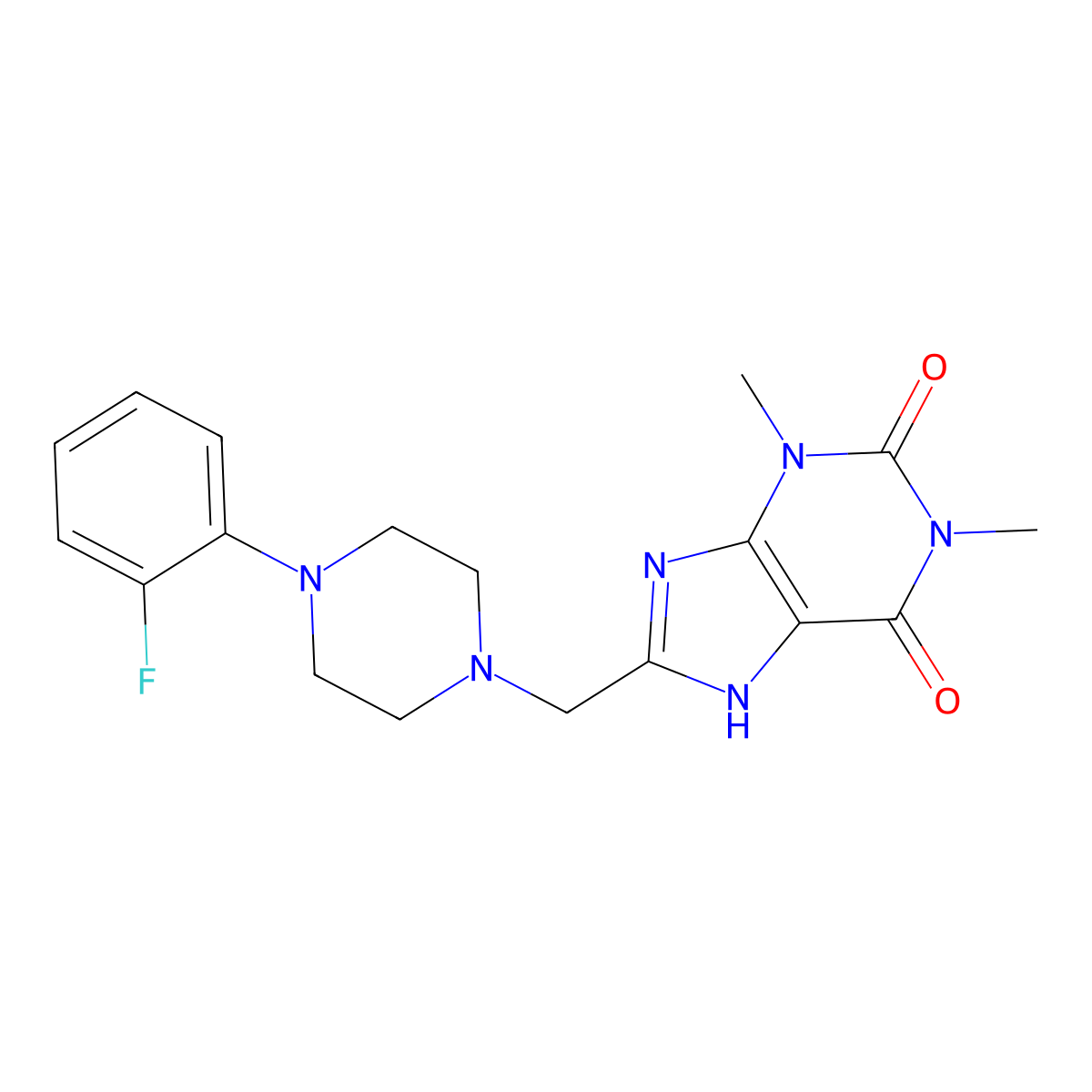 8-[[4-(2-fluorophenyl)piperazin-1-yl]methyl]-1,3-dimethyl-7H-purine-2,6-dione molecular structure, CAS 797775-69-0