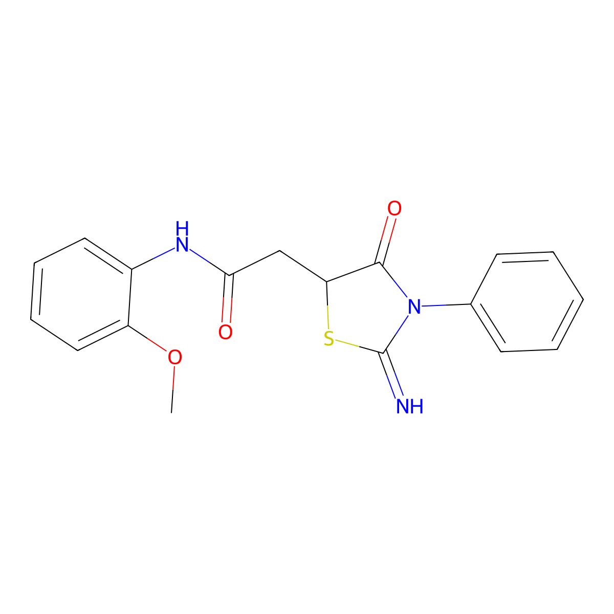 2-(2-imino-4-oxo-3-phenyl-1,3-thiazolidin-5-yl)-N-(2-methoxyphenyl)acetamide molecular structure, CAS 797775-89-4