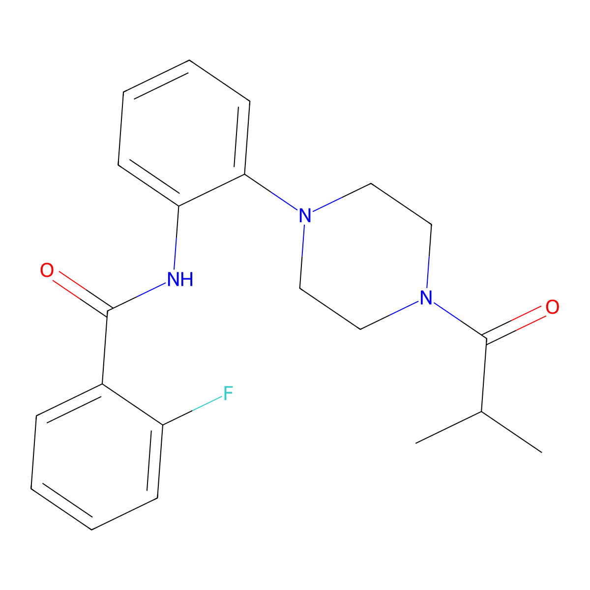 2-fluoro-N-[2-[4-(2-methylpropanoyl)piperazin-1-yl]phenyl]benzamide molecular structure, CAS 797776-33-1
