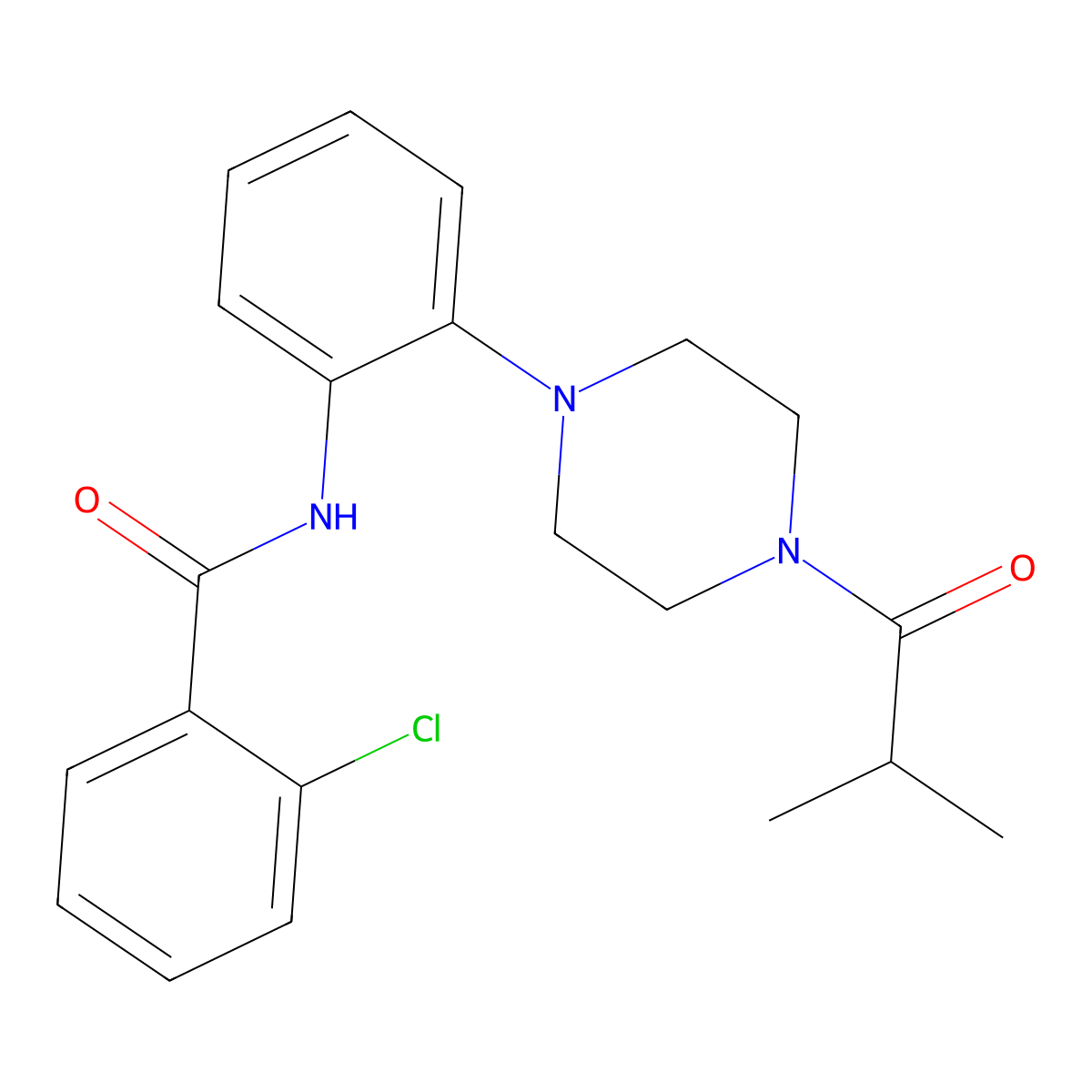 2-chloro-N-[2-[4-(2-methylpropanoyl)piperazin-1-yl]phenyl]benzamide molecular structure, CAS 797776-35-3