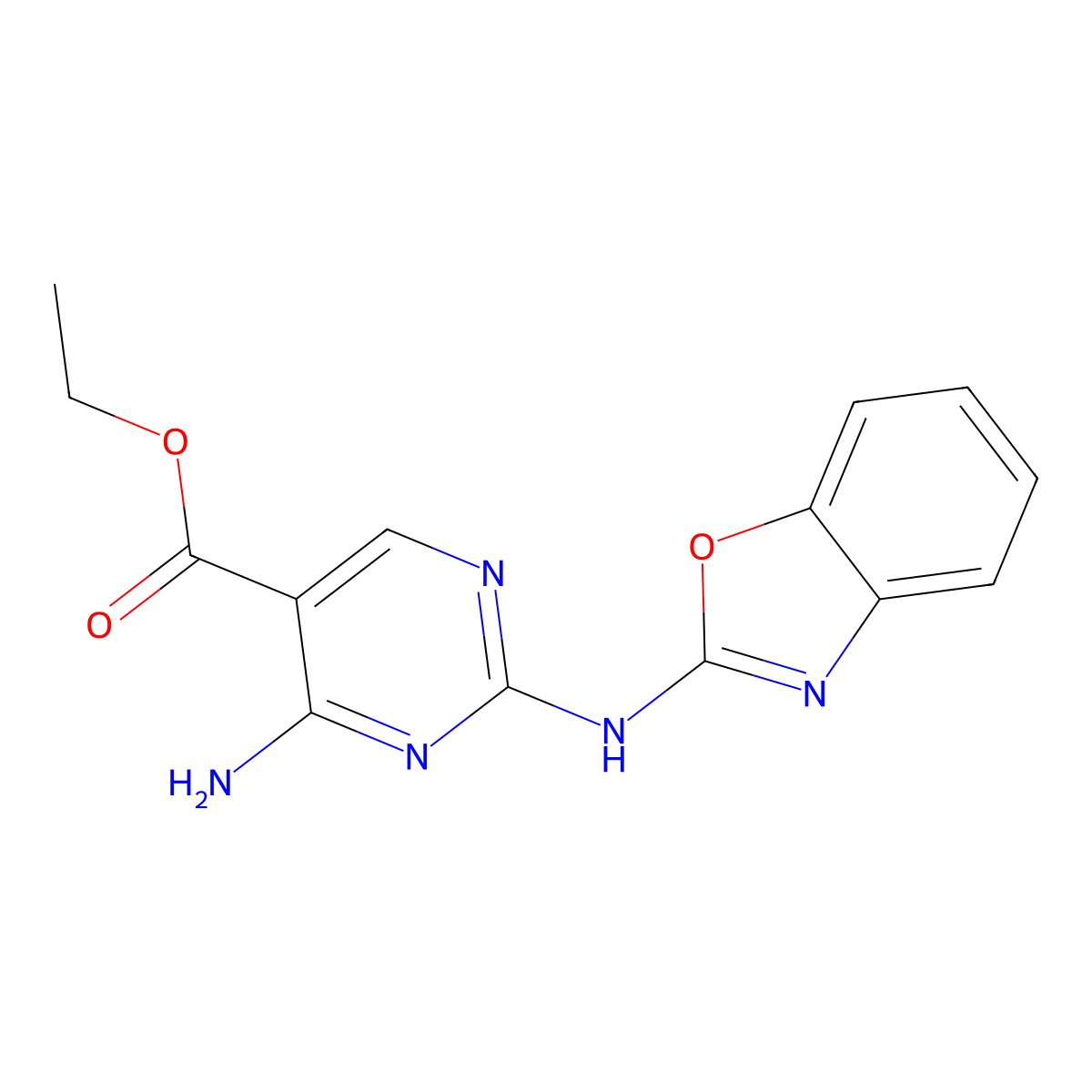 Ethyl 4-amino-2-(1,3-benzoxazol-2-ylamino)pyrimidine-5-carboxylate molecular structure, CAS 797780-81-5
