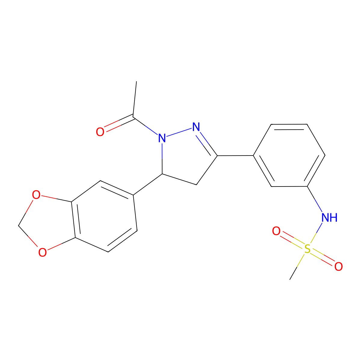 N-[3-[2-acetyl-3-(1,3-benzodioxol-5-yl)-3,4-dihydropyrazol-5-yl]phenyl]methanesulfonamide molecular structure, CAS 797780-84-8