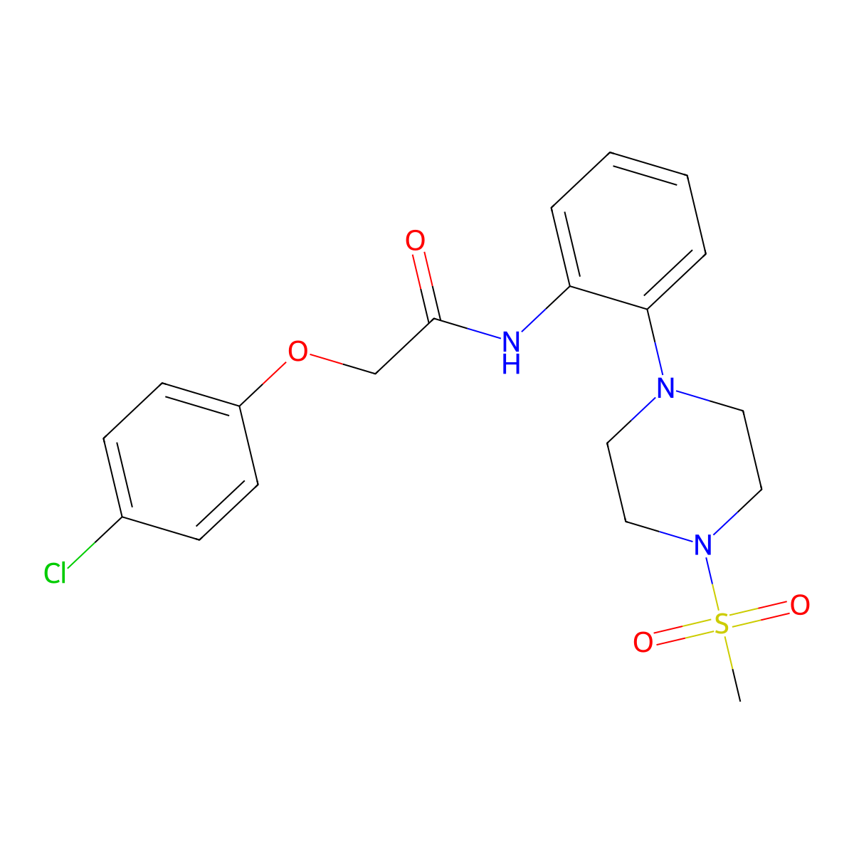 2-(4-chlorophenoxy)-N-[2-(4-methylsulfonylpiperazin-1-yl)phenyl]acetamide molecular structure, CAS 797782-22-0