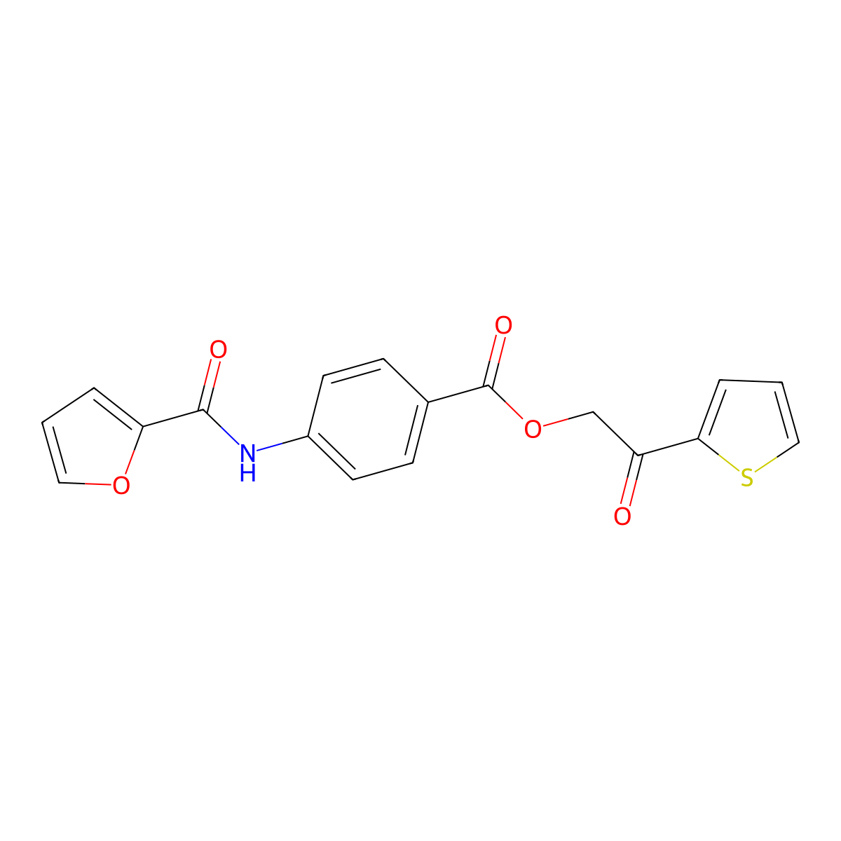 4-[(Furan-2-carbonyl)-amino]-benzoic acid 2-oxo-2-thiophen-2-yl-ethyl ester molecular structure, CAS 797782-32-2