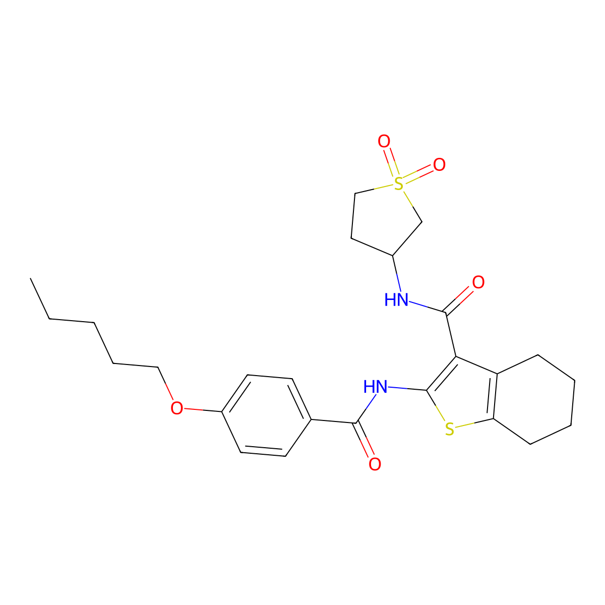 N-(1,1-dioxidotetrahydrothiophen-3-yl)-2-({[4-(pentyloxy)phenyl]carbonyl}amino)-4,5,6,7-tetrahydro-1-benzothiophene-3-carboxamide molecular structure, CAS 797796-77-1