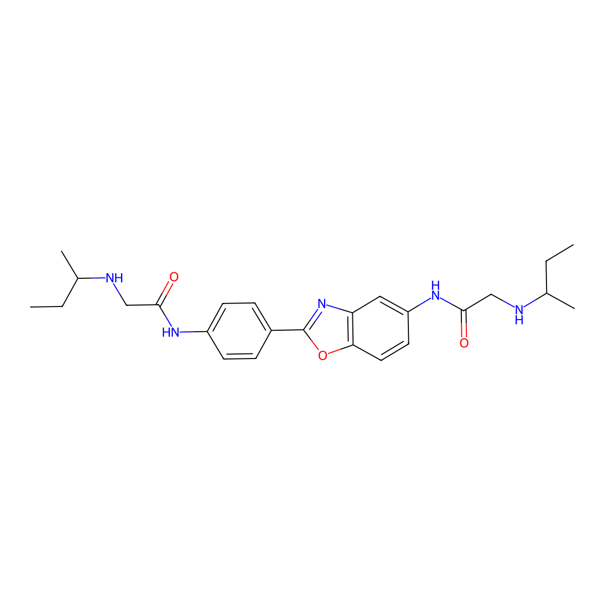 2-(butan-2-ylamino)-N-[4-[5-[[2-(butan-2-ylamino)-1-oxoethyl]amino]-1,3-benzoxazol-2-yl]phenyl]acetamide molecular structure, CAS 797796-78-2