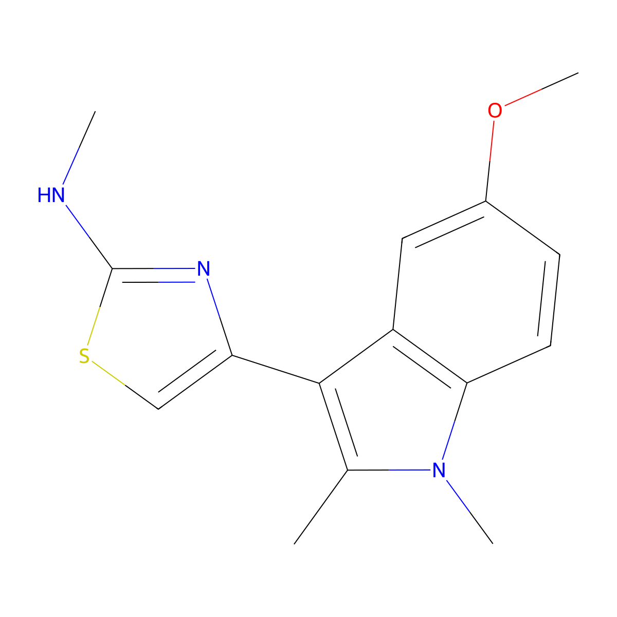 4-(5-methoxy-1,2-dimethylindol-3-yl)-N-methyl-1,3-thiazol-2-amine molecular structure, CAS 797797-53-6