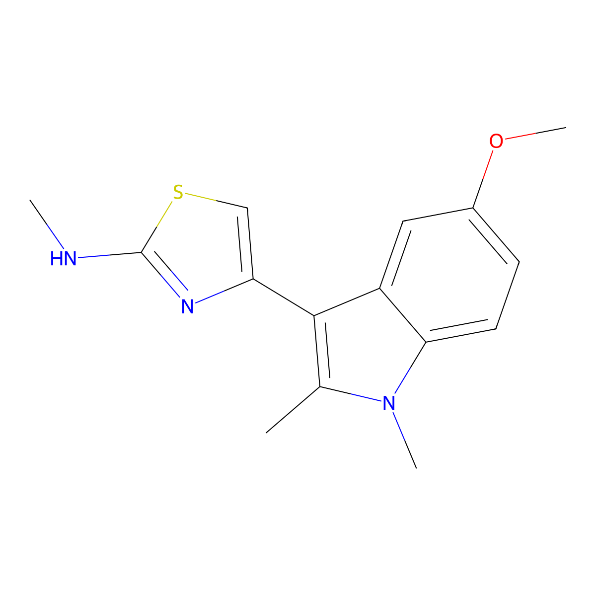 4-(5-methoxy-1,2-dimethylindol-3-yl)-N-methyl-1,3-thiazol-2-amine molecular structure, CAS 797797-53-6