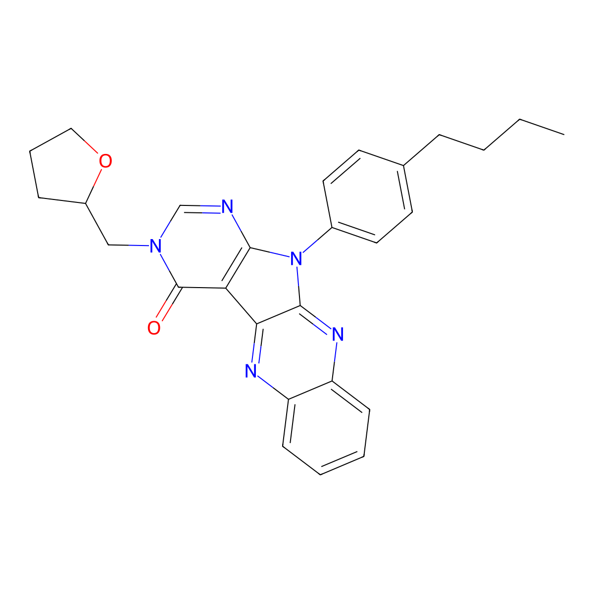 11-(4-butylphenyl)-3-((tetrahydrofuran-2-yl)methyl)-3H-pyrimido[5',4':4,5]pyrrolo[2,3-b]quinoxalin-4(11H)-one molecular structure, CAS 797797-98-9