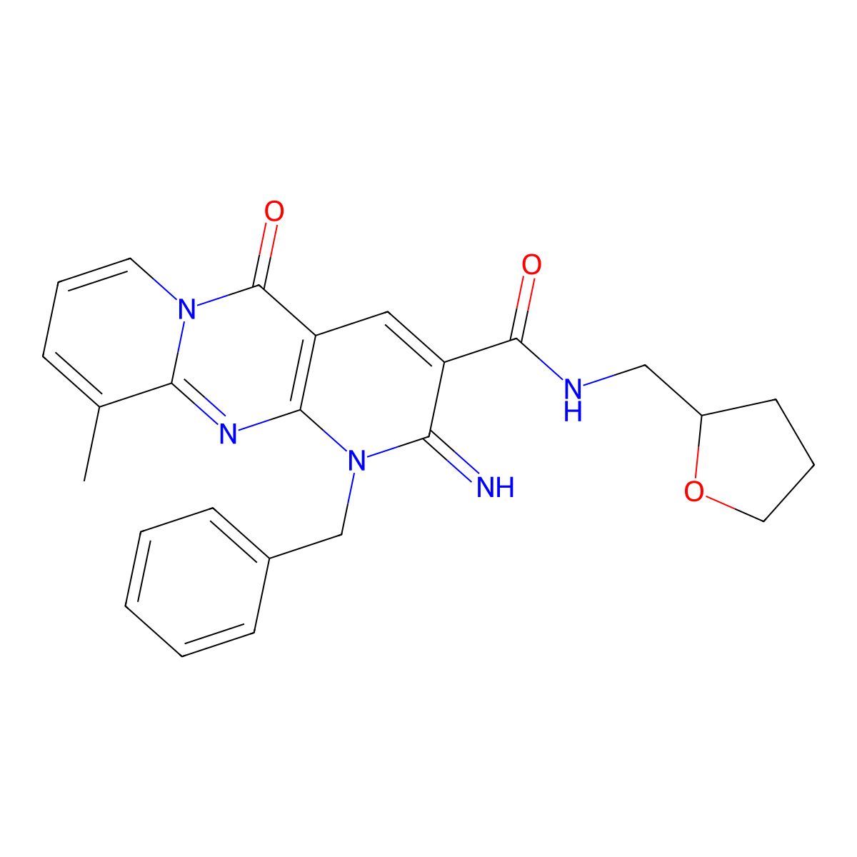 [2-imino-10-methyl-5-oxo-1-benzyl(1,6-dihydropyridino[2,3-d]pyridino[1,2-a]pyr imidin-3-yl)]-N-(oxolan-2-ylmethyl)carboxamide molecular structure, CAS 797798-62-0