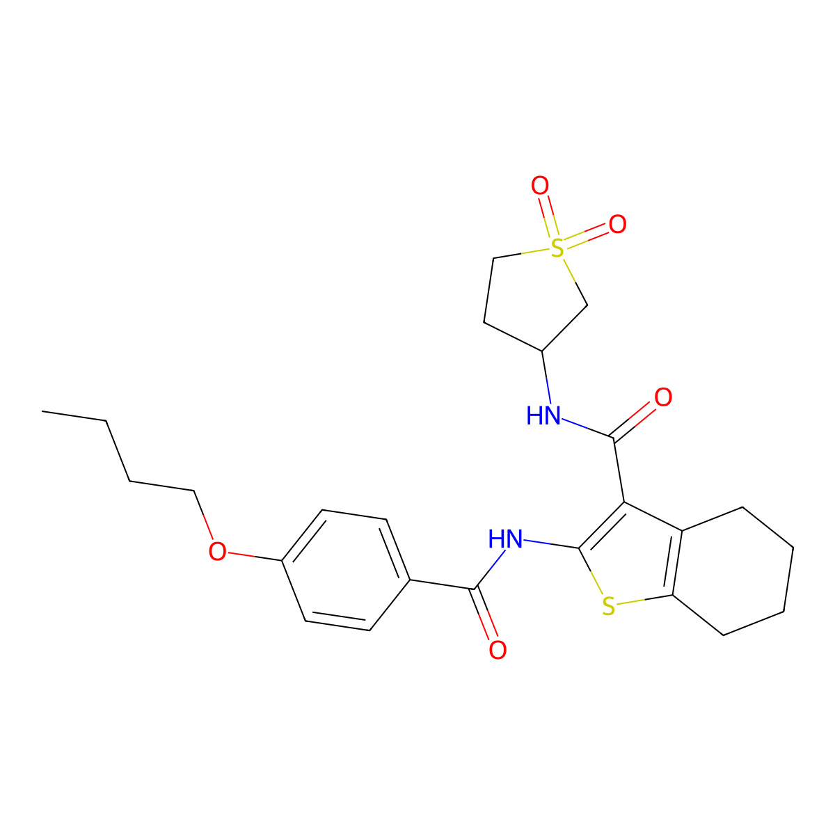 2-{[(4-butoxyphenyl)carbonyl]amino}-N-(1,1-dioxidotetrahydrothiophen-3-yl)-4,5,6,7-tetrahydro-1-benzothiophene-3-carboxamide molecular structure, CAS 797799-03-2