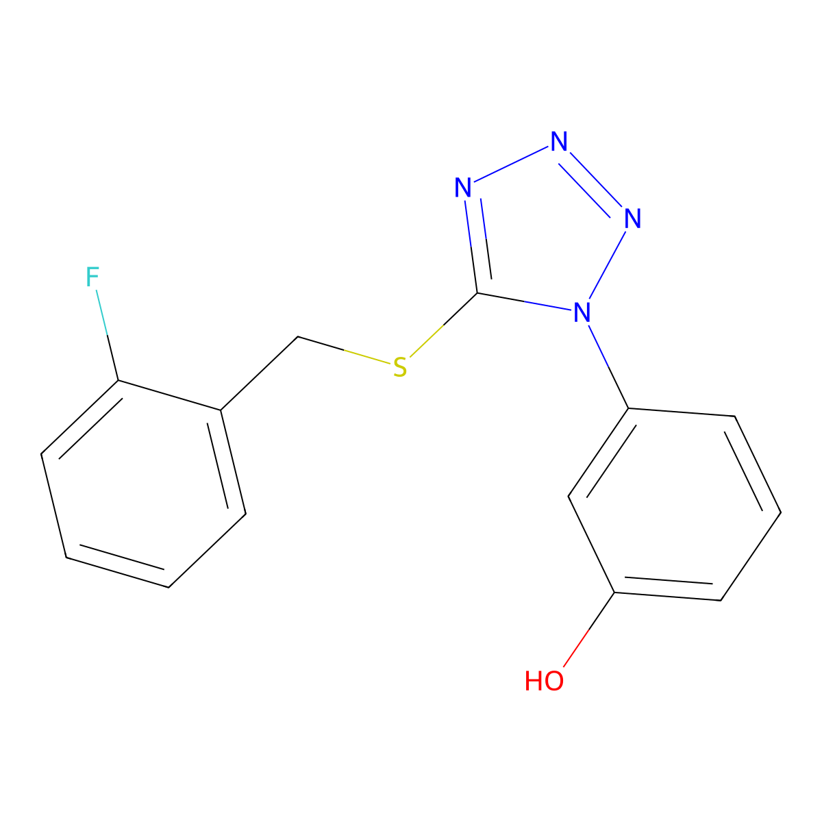 3-[5-[(2-Fluorophenyl)methylsulfanyl]tetrazol-1-yl]phenol molecular structure, CAS 797799-19-0