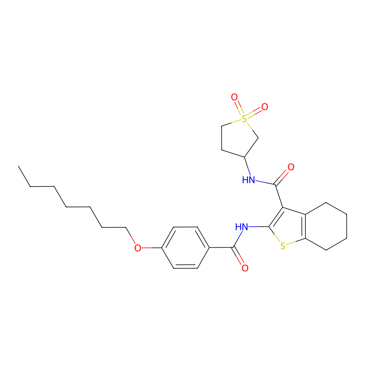 N-(1,1-dioxidotetrahydrothiophen-3-yl)-2-({[4-(heptyloxy)phenyl]carbonyl}amino)-4,5,6,7-tetrahydro-1-benzothiophene-3-carboxamide molecular structure, CAS 797799-32-7
