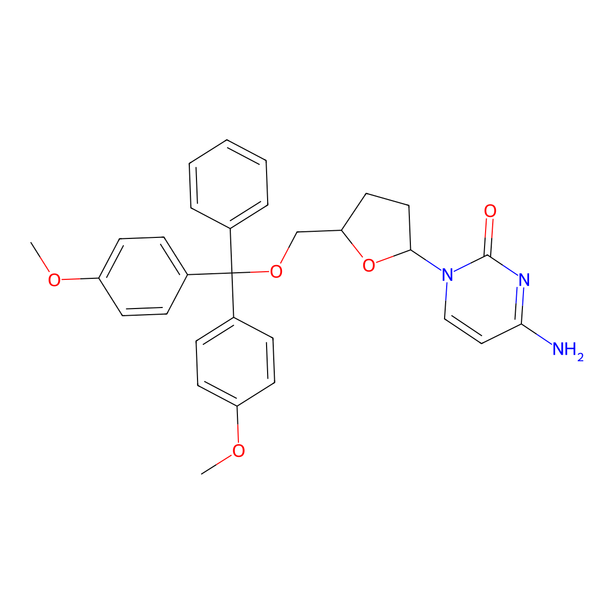 4-Amino-1-((2R,5S)-5-((bis(4-methoxyphenyl)(phenyl)methoxy)methyl)tetrahydrofuran-2-yl)pyrimidin-2(1H)-one molecular structure, CAS 797804-87-6