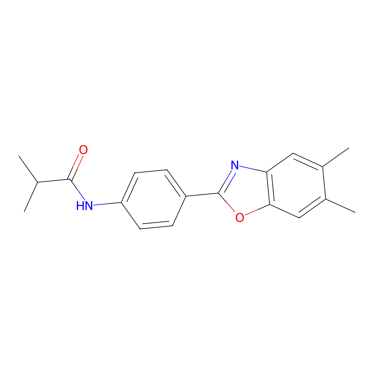 N-[4-(5,6-dimethyl-1,3-benzoxazol-2-yl)phenyl]-2-methylpropanamide molecular structure, CAS 797808-25-4