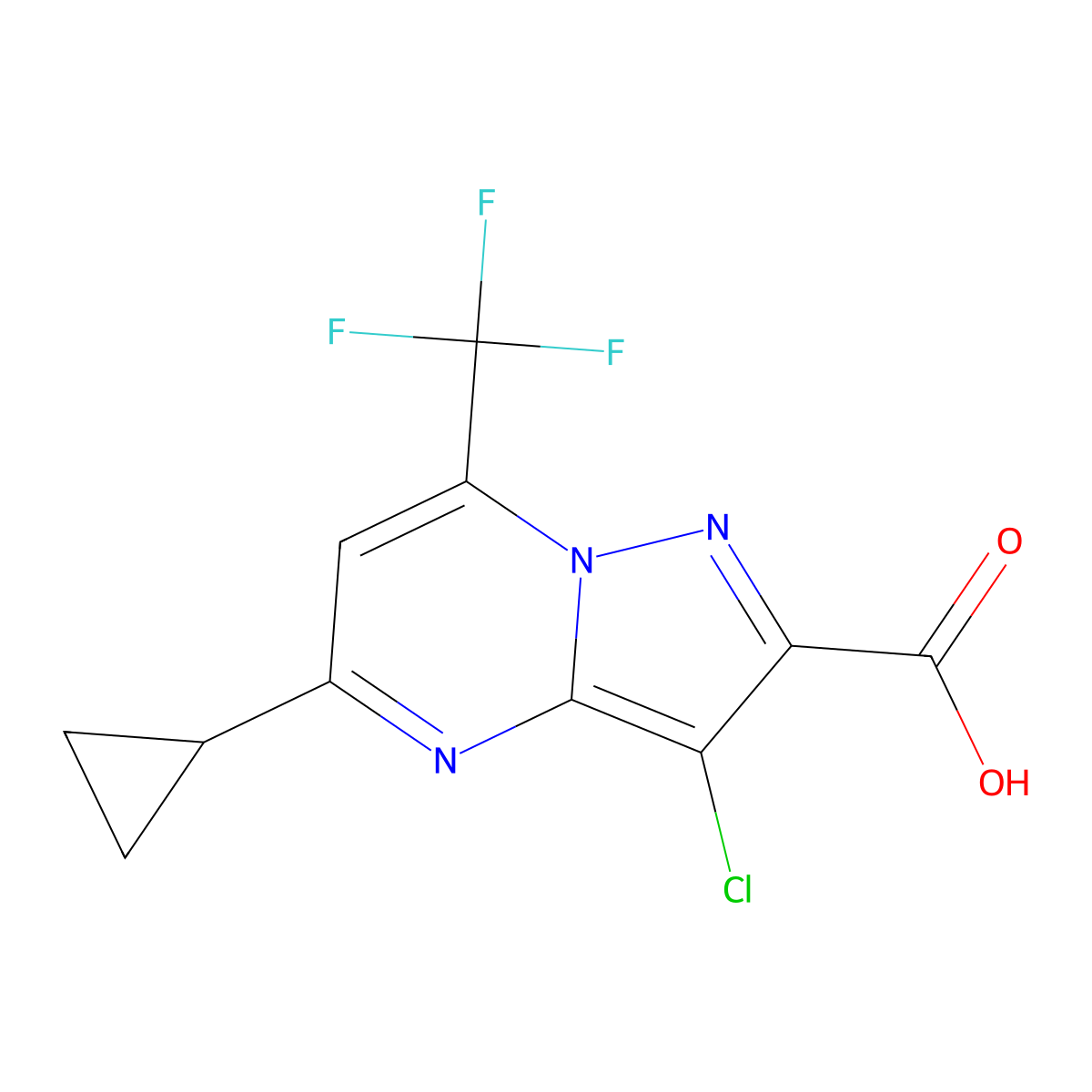 3-Chloro-5-cyclopropyl-7-(trifluoromethyl)pyrazolo[1,5-a]pyrimidine-2-carboxylic acid molecular structure, CAS 797809-11-1