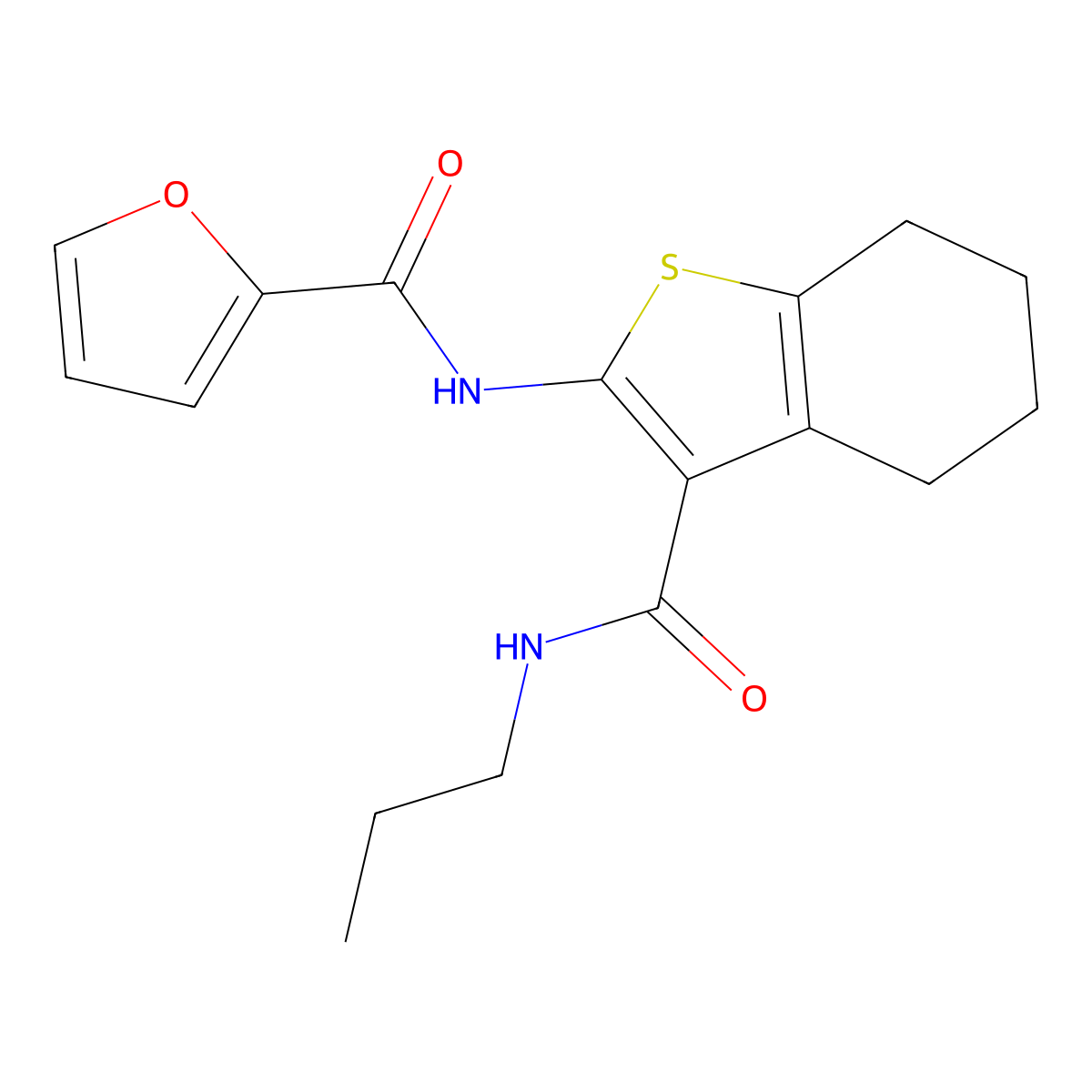 N-[3-(propylcarbamoyl)-4,5,6,7-tetrahydro-1-benzothiophen-2-yl]furan-2-carboxamide molecular structure, CAS 797809-50-8