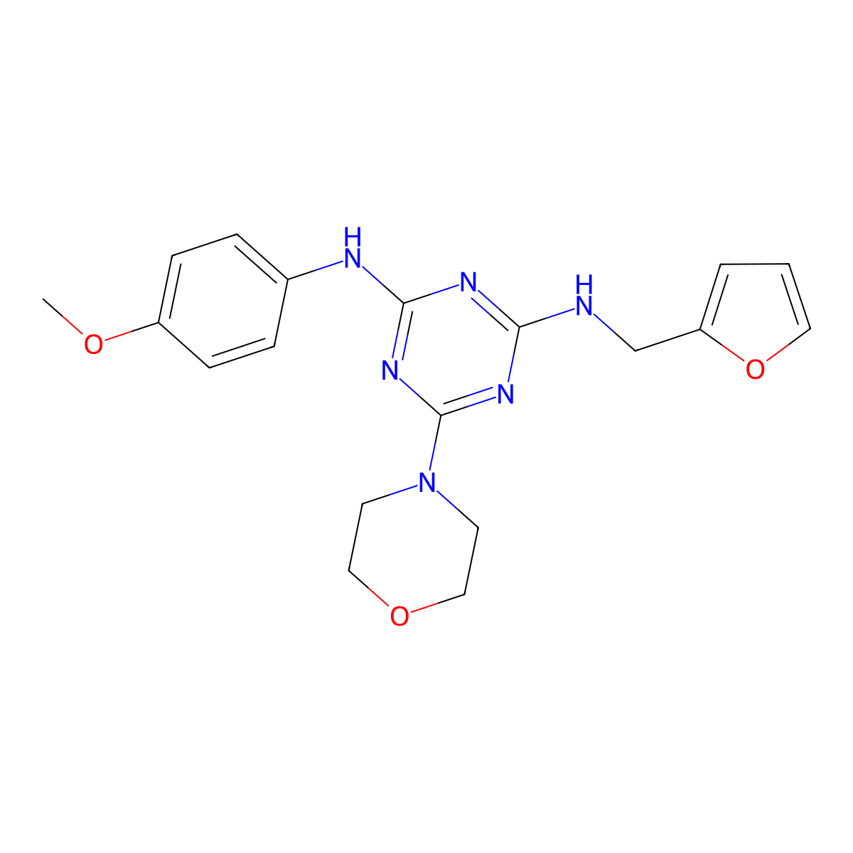 N2-(furan-2-ylmethyl)-N4-(4-methoxyphenyl)-6-morpholino-1,3,5-triazine-2,4-diamine molecular structure, CAS 797809-79-1