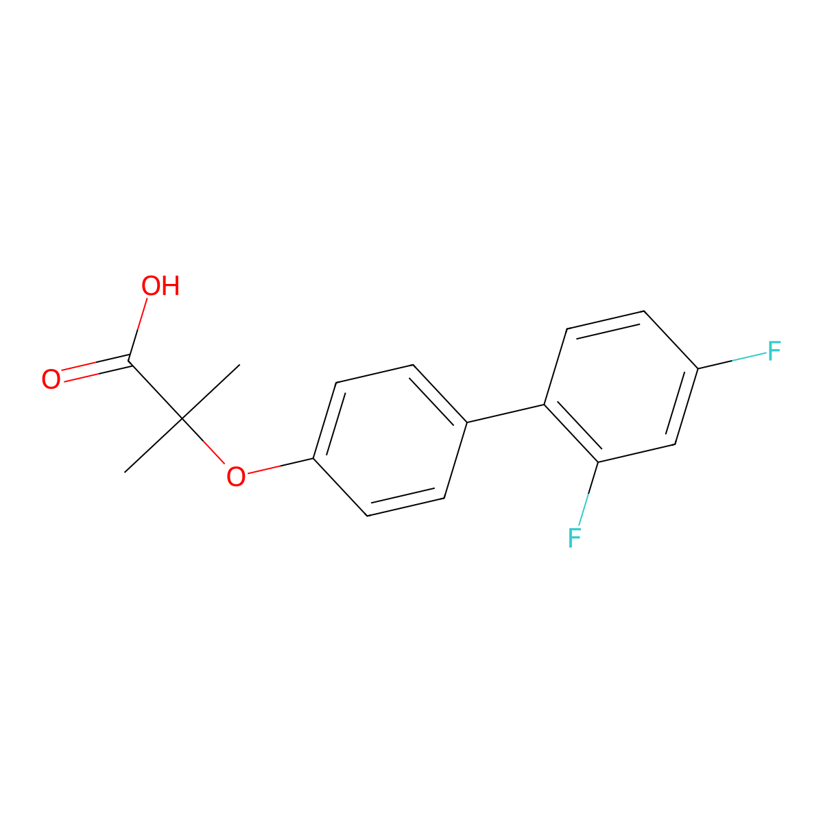 Propanoic acid, 2-((2',4'-difluoro(1,1'-biphenyl)-4-yl)oxy)-2-methyl- molecular structure, CAS 79781-89-8