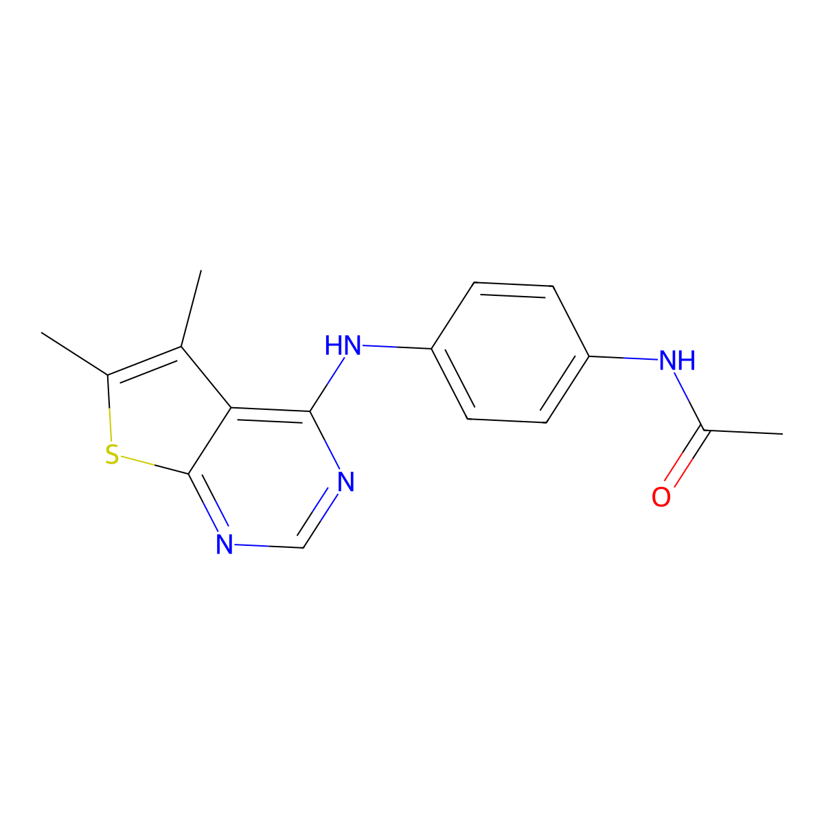 N-(4-((5,6-dimethylthieno[2,3-d]pyrimidin-4-yl)amino)phenyl)acetamide molecular structure, CAS 797813-96-8