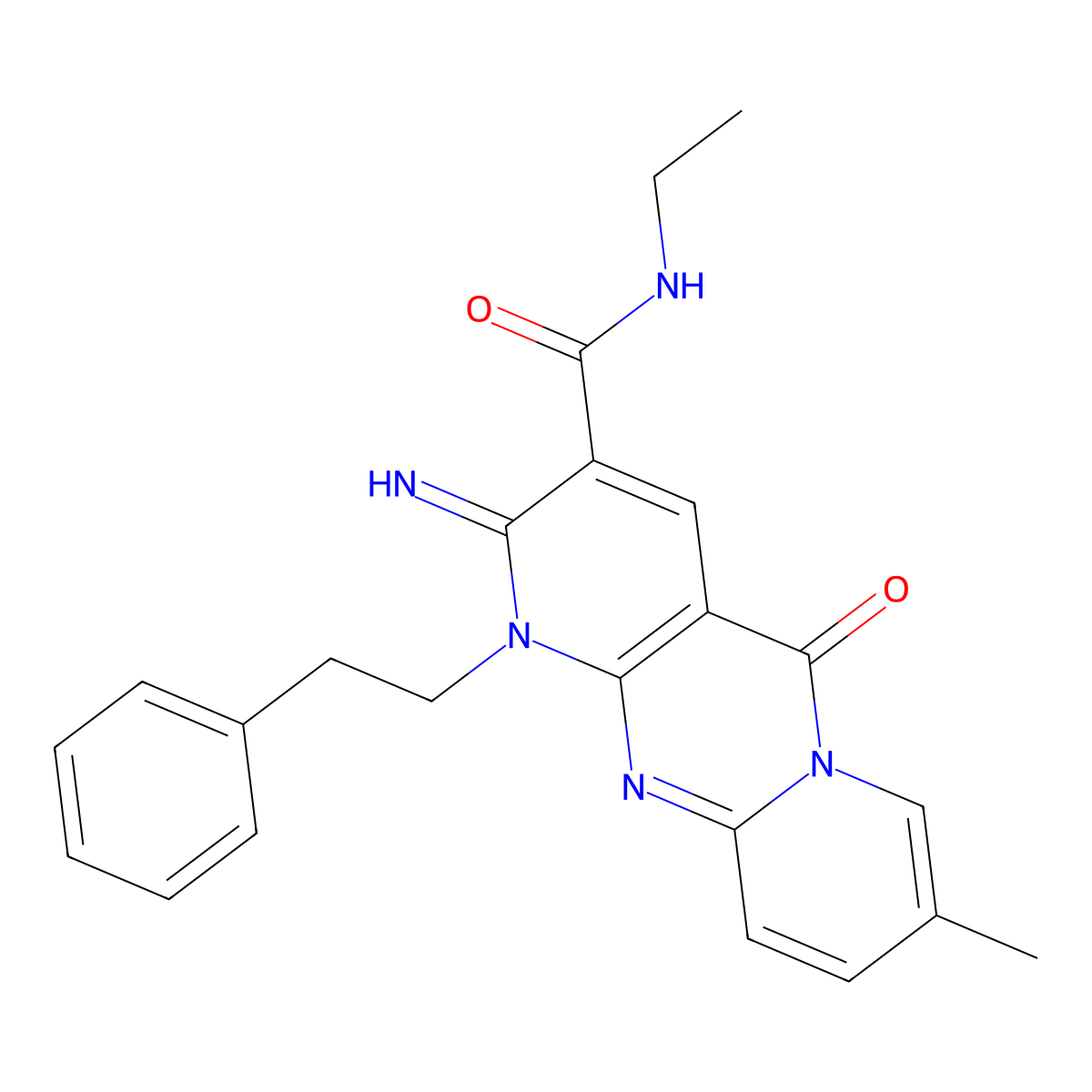 N-ethyl-6-imino-13-methyl-2-oxo-7-(2-phenylethyl)-1,7,9-triazatricyclo[8.4.0.0^{3,8}]tetradeca-3(8),4,9,11,13-pentaene-5-carboxamide molecular structure, CAS 797814-58-5