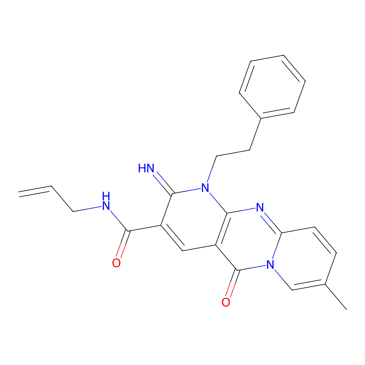 6-imino-13-methyl-2-oxo-7-(2-phenylethyl)-N-prop-2-enyl-1,7,9-triazatricyclo[8.4.0.03,8]tetradeca-3(8),4,9,11,13-pentaene-5-carboxamide molecular structure, CAS 797814-59-6