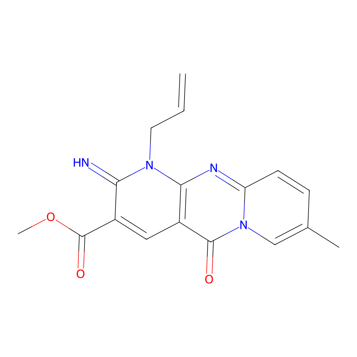 Methyl 6-imino-13-methyl-2-oxo-7-(prop-2-en-1-yl)-1,7,9-triazatricyclo[8.4.0.0^{3,8}]tetradeca-3(8),4,9,11,13-pentaene-5-carboxylate molecular structure, CAS 797814-61-0