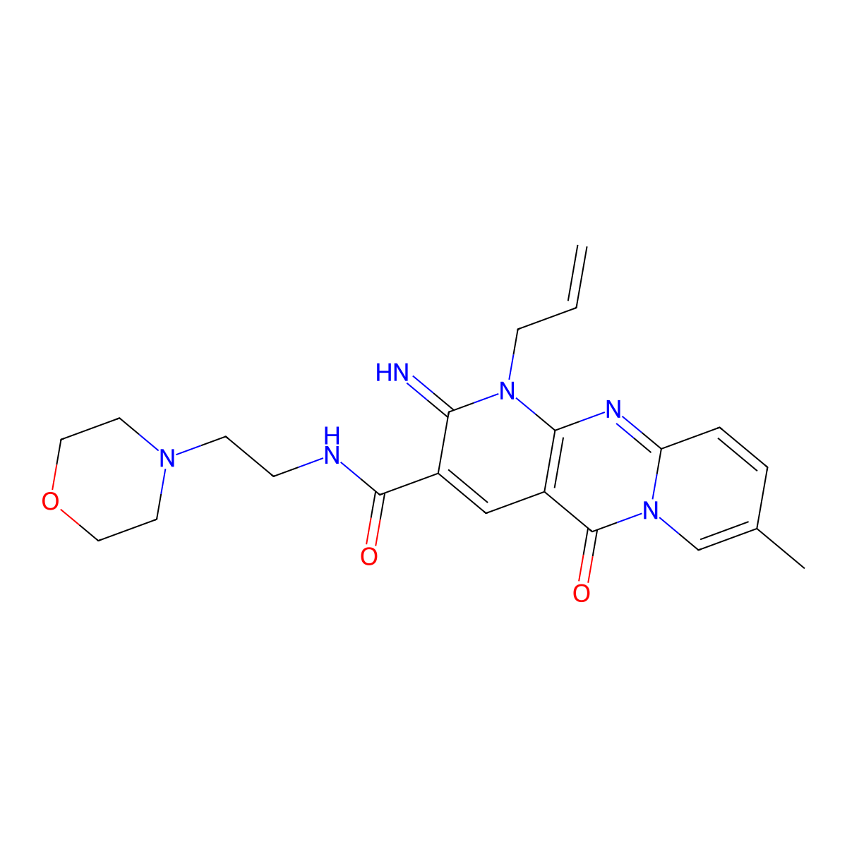 6-imino-13-methyl-N-[2-(morpholin-4-yl)ethyl]-2-oxo-7-(prop-2-en-1-yl)-1,7,9-triazatricyclo[8.4.0.0^{3,8}]tetradeca-3(8),4,9,11,13-pentaene-5-carboxamide molecular structure, CAS 797814-62-1