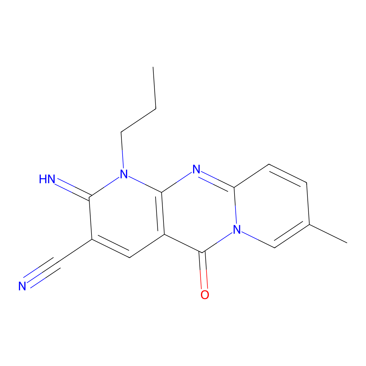 2-Imino-8-methyl-5-oxo-1-propyldipyrido[1,2-d:3',4'-f]pyrimidine-3-carbonitrile molecular structure, CAS 797814-66-5