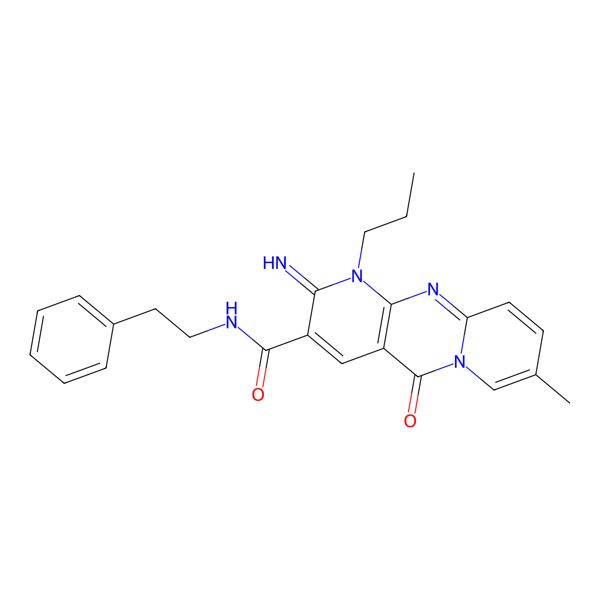 2-imino-8-methyl-5-oxo-N-(2-phenylethyl)-1-propyl-1,5-dihydro-2H-dipyrido[1,2-a:2',3'-d]pyrimidine-3-carboxamide molecular structure, CAS 797814-67-6