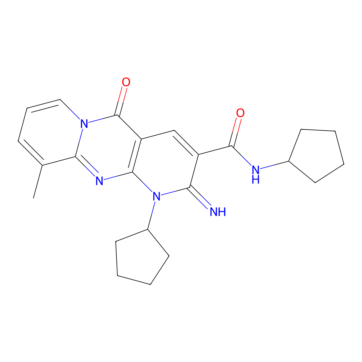 1-Cyclopentyl-2-imino-8-methyl-10-oxo-1,10-dihydro-2H-1,9,10a-triaza-anthracene-3-carboxylic acid cyclopentylamide molecular structure, CAS 797814-69-8