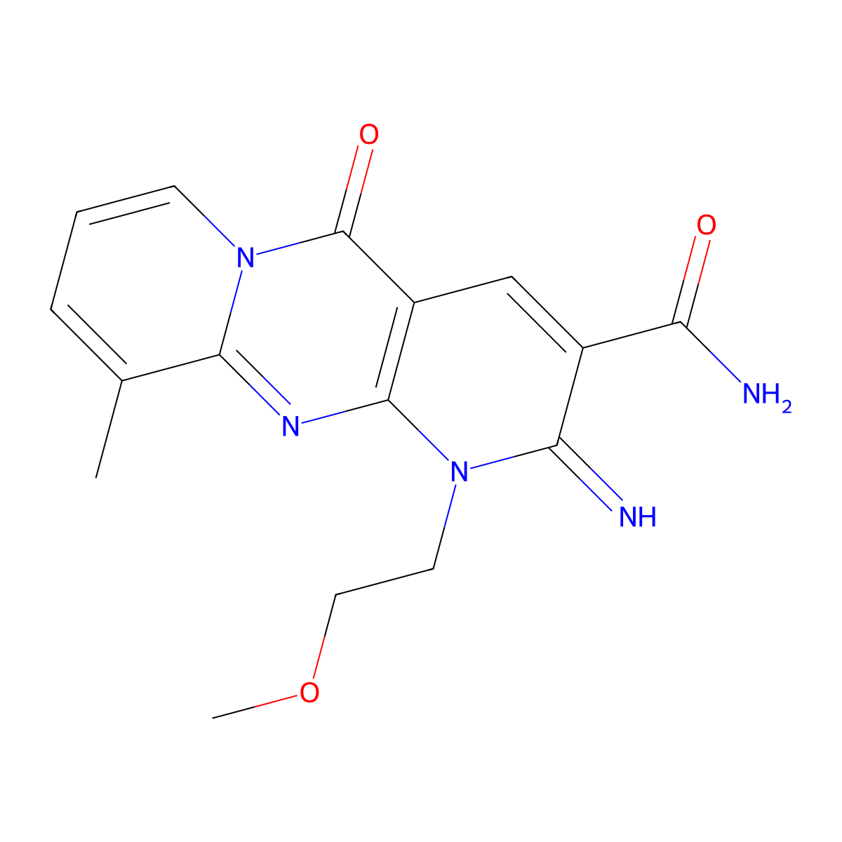 6-Imino-7-(2-methoxyethyl)-11-methyl-2-oxo-1,7,9-triazatricyclo[8.4.0.0^{3,8}]tetradeca-3(8),4,9,11,13-pentaene-5-carboxamide molecular structure, CAS 797814-71-2