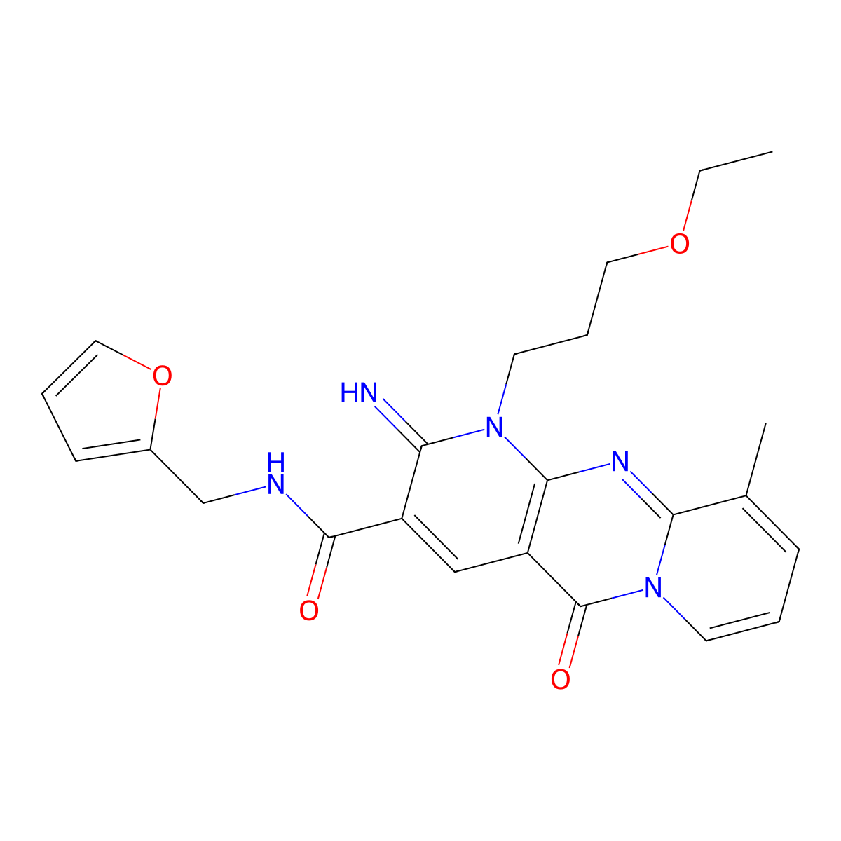7-(3-ethoxypropyl)-N-[(furan-2-yl)methyl]-6-imino-11-methyl-2-oxo-1,7,9-triazatricyclo[8.4.0.0^{3,8}]tetradeca-3(8),4,9,11,13-pentaene-5-carboxamide molecular structure, CAS 797814-80-3
