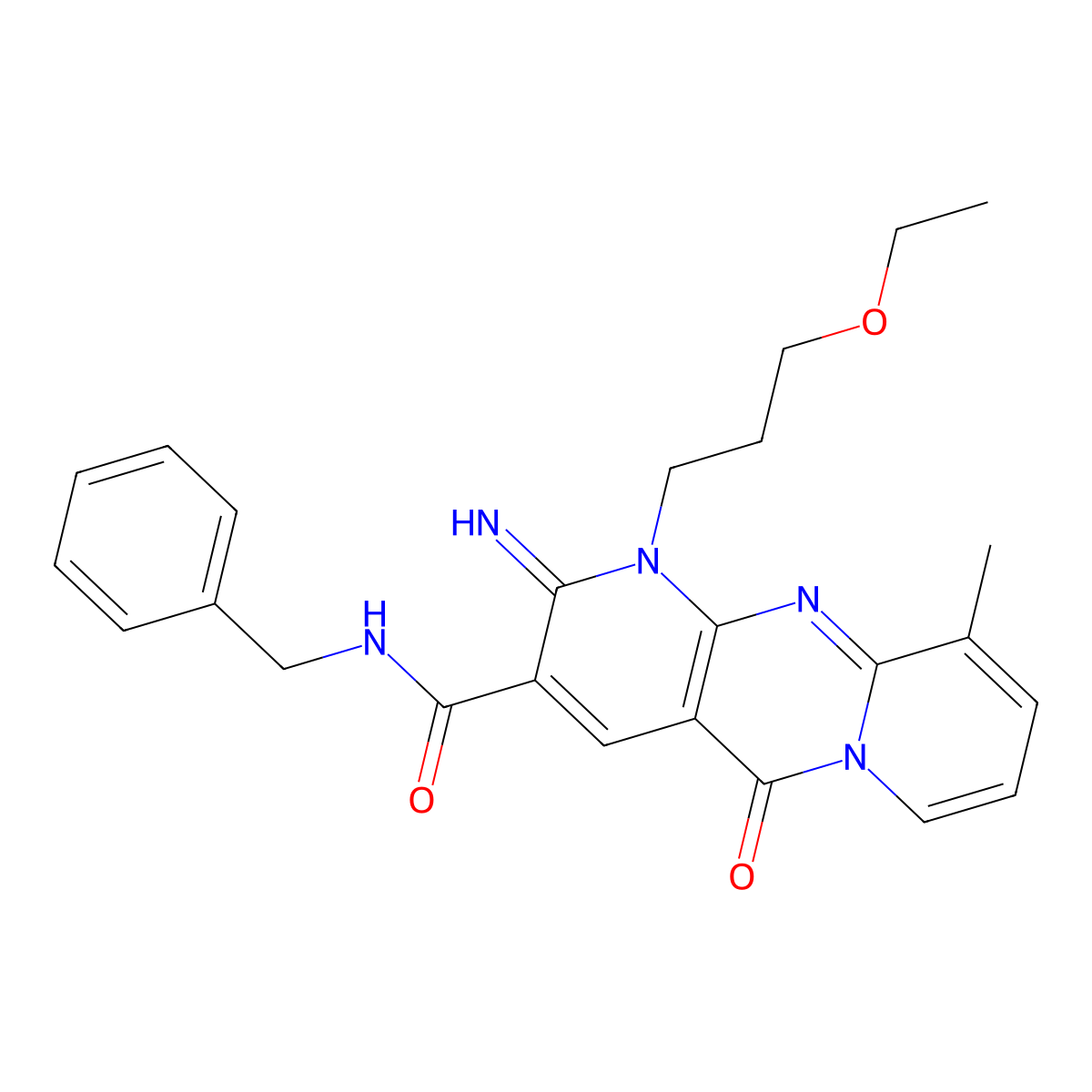 N-benzyl-7-(3-ethoxypropyl)-6-imino-11-methyl-2-oxo-1,7,9-triazatricyclo[8.4.0.0^{3,8}]tetradeca-3(8),4,9,11,13-pentaene-5-carboxamide molecular structure, CAS 797814-81-4