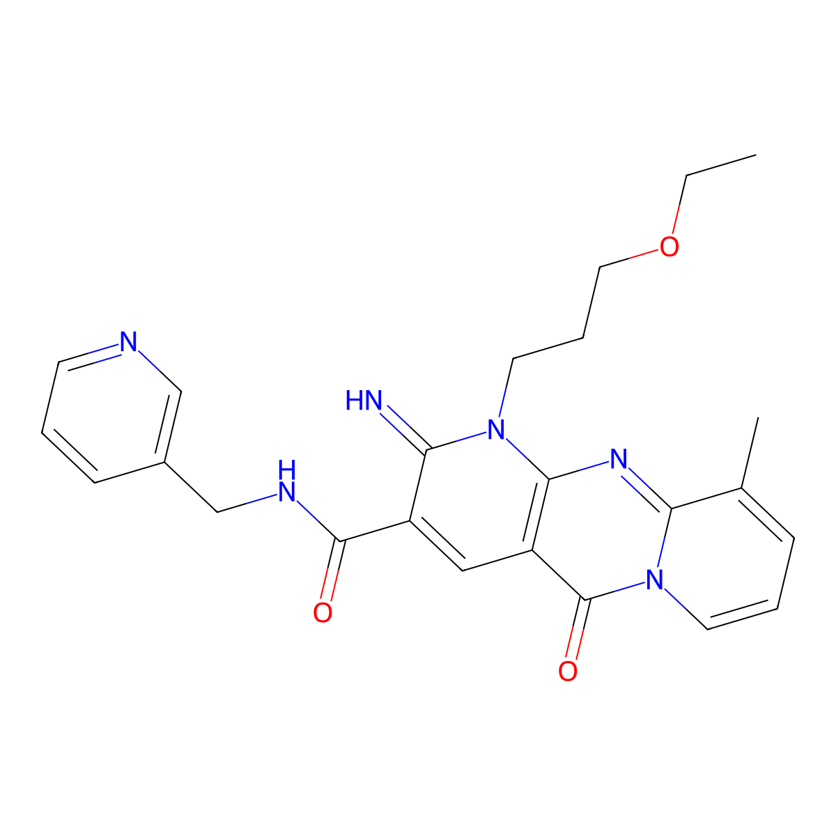 1-(3-ethoxypropyl)-2-imino-10-methyl-5-oxo-N-(pyridin-3-ylmethyl)-1,5-dihydro-2H-dipyrido[1,2-a:2',3'-d]pyrimidine-3-carboxamide molecular structure, CAS 797814-82-5