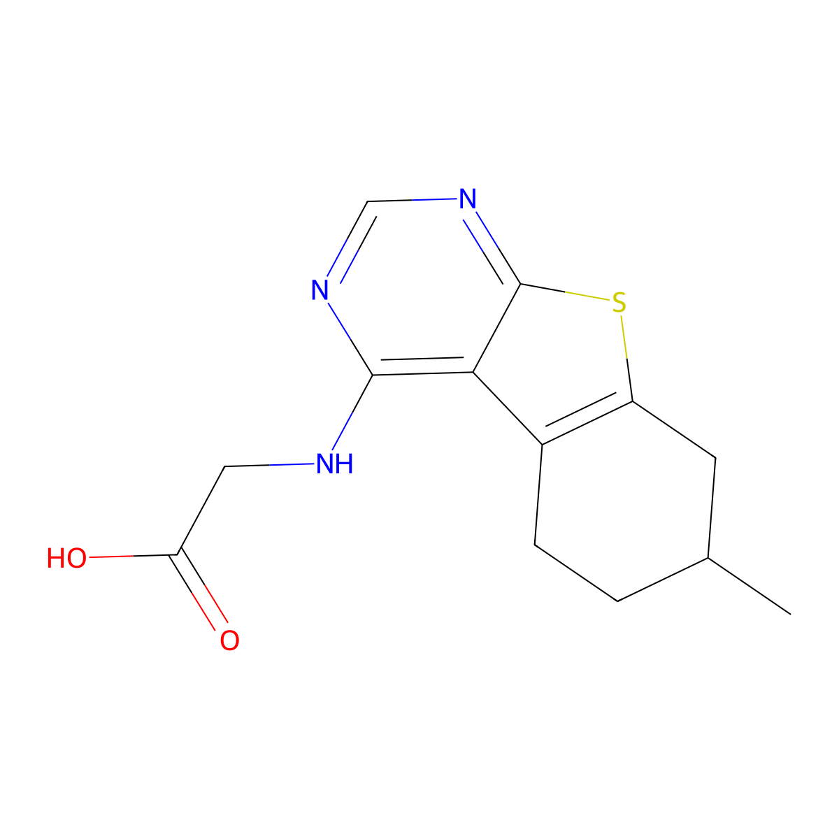(7-Methyl-5,6,7,8-tetrahydro-benzo[4,5]thieno[2,3-d]pyrimidin-4-ylamino)-acetic acid molecular structure, CAS 797814-92-7