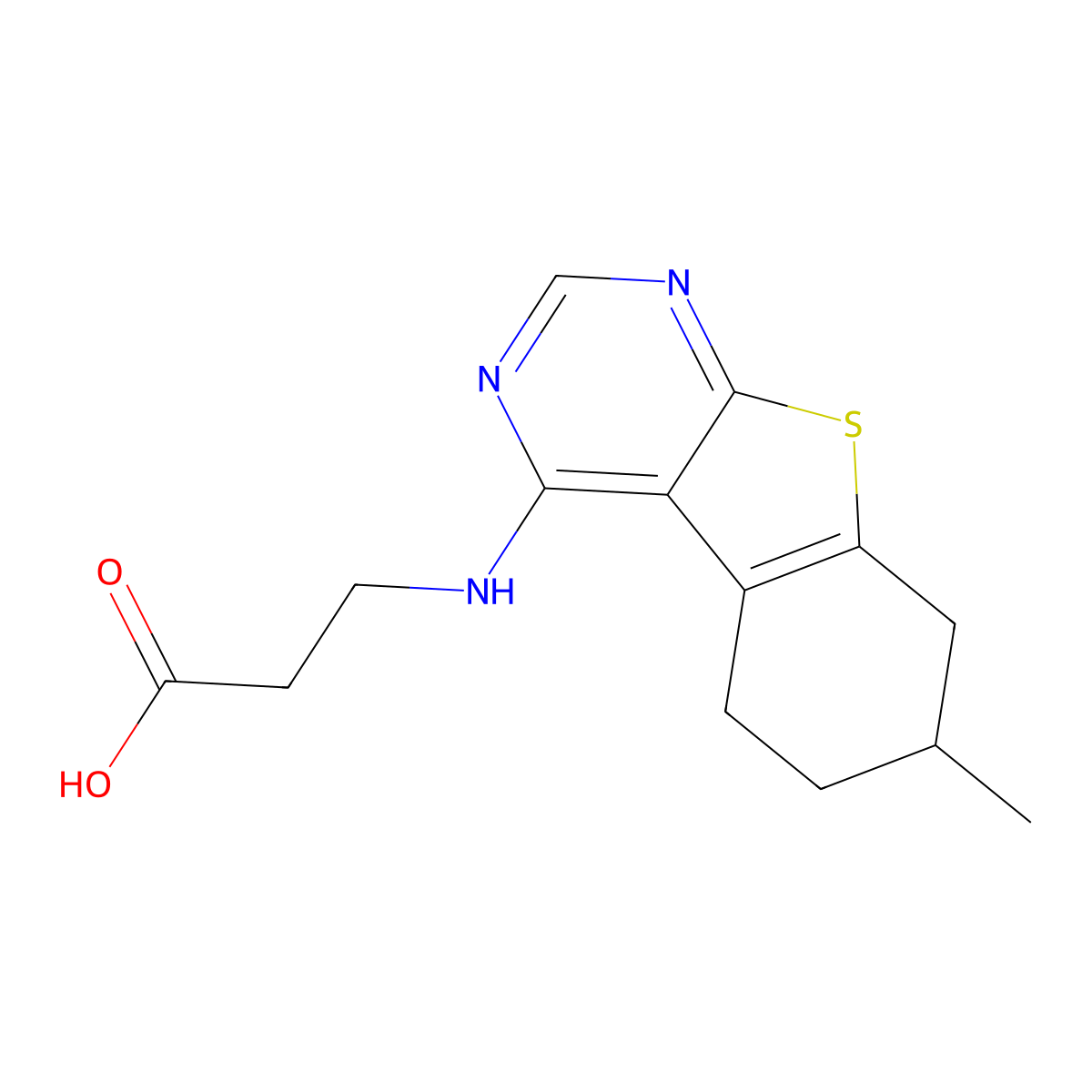 3-(7-Methyl-5,6,7,8-tetrahydro-benzo[4,5]thieno-[2,3-d]pyrimidin-4-ylamino)-propionic acid molecular structure, CAS 797814-93-8