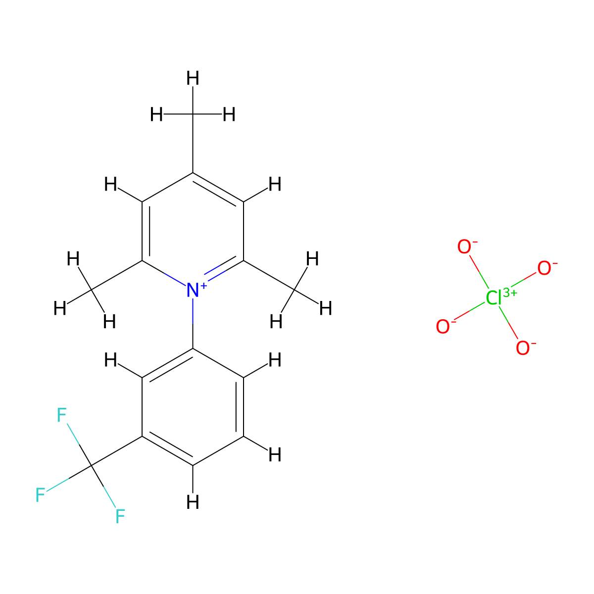 2,4,6-Trimethyl-1-[3-(trifluoromethyl)phenyl]-pyridinium perchlorate molecular structure, CAS 79783-56-5