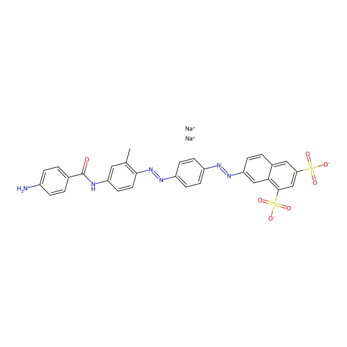1,3-Naphthalenedisulfonic acid, 7-(2-(4-(2-(4-((4-aminobenzoyl)amino)-2-methylphenyl)diazenyl)phenyl)diazenyl)-, sodium salt (1:2) molecular structure, CAS 79793-03-6