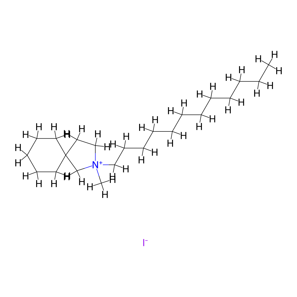 2-Azoniaspiro(4.5)decane, 2-dodecyl-2-methyl-, iodide molecular structure, CAS 798-02-7