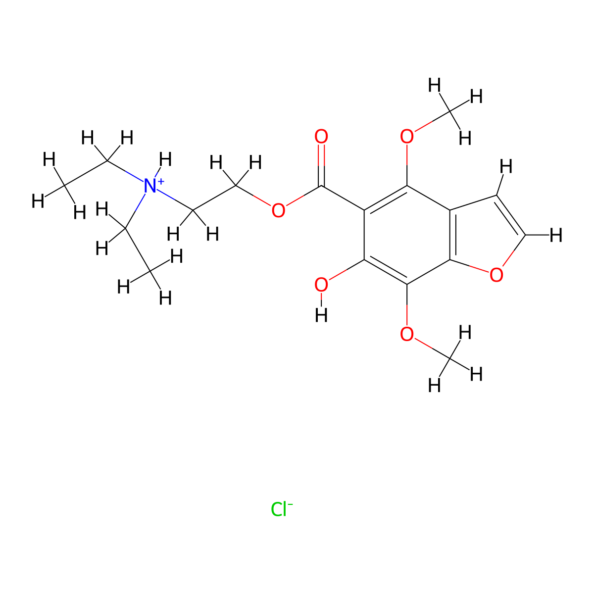 5-Benzofurancarboxylic acid, 4,7-dimethoxy-6-hydroxy-, 2-(diethylamino)ethyl ester, hydrochloride molecular structure, CAS 79802-69-0
