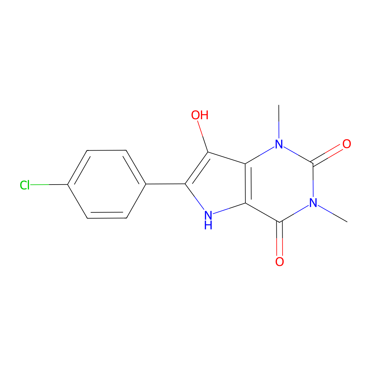 6-(4-chlorophenyl)-7-hydroxy-1,3-dimethyl-1H-pyrrolo[3,2-d]pyrimidine-2,4(3H,5H)-dione molecular structure, CAS 79834-62-1