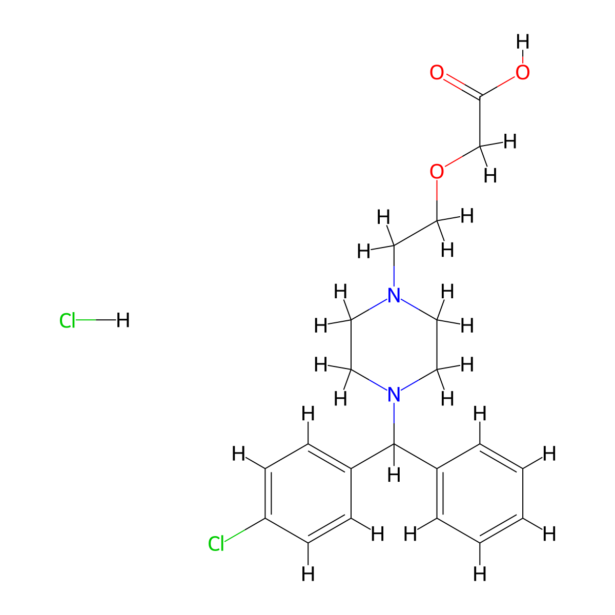 2-(2-(4-((4-Chlorophenyl)(phenyl)methyl)piperazin-1-yl)ethoxy)acetic acid hydrochloride molecular structure, CAS 798544-25-9