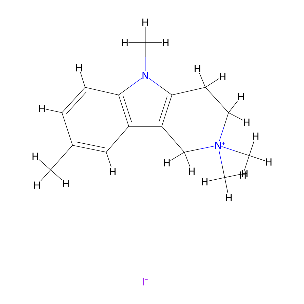 2,2,5,8-tetramethyl-2,3,4,5-tetrahydro-1H-pyrido[4,3-b]indol-2-ium iodide molecular structure, CAS 79882-43-2