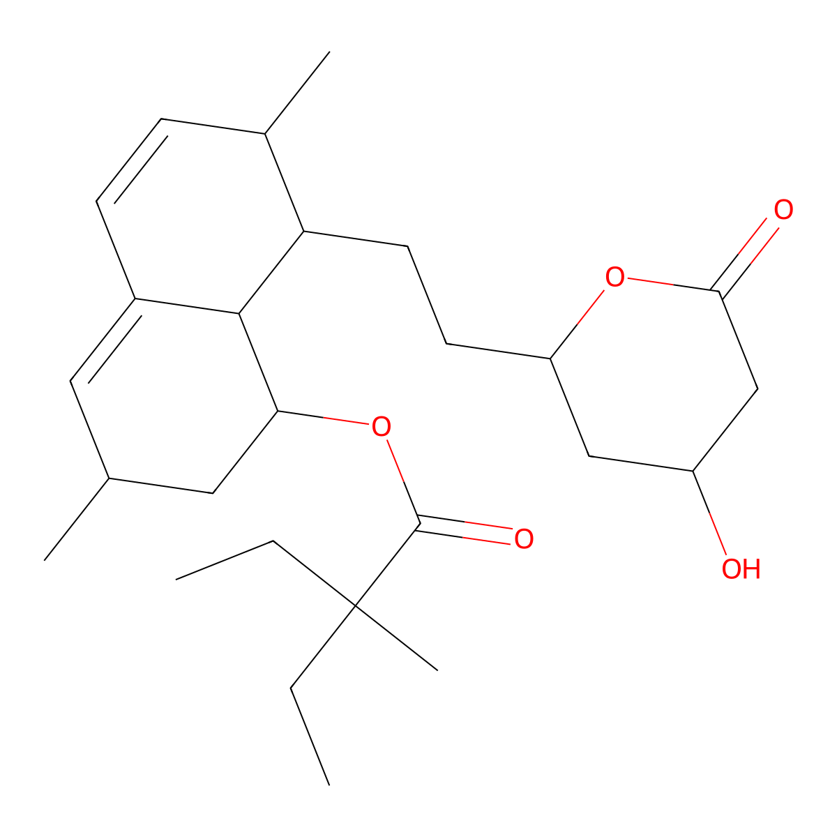 Butanoic acid, 2-ethyl-2-methyl-, 1,2,3,7,8,8a-hexahydro-3,7-dimethyl-8-(2-(tetrahydro-4-hydroxy-6-oxo-2H-pyran-2-yl)ethyl)-1-naphthalenyl ester,(1S-(1alpha,3alpha,7beta,8beta(2S*,4S*),8abeta))- molecular structure, CAS 79902-60-6